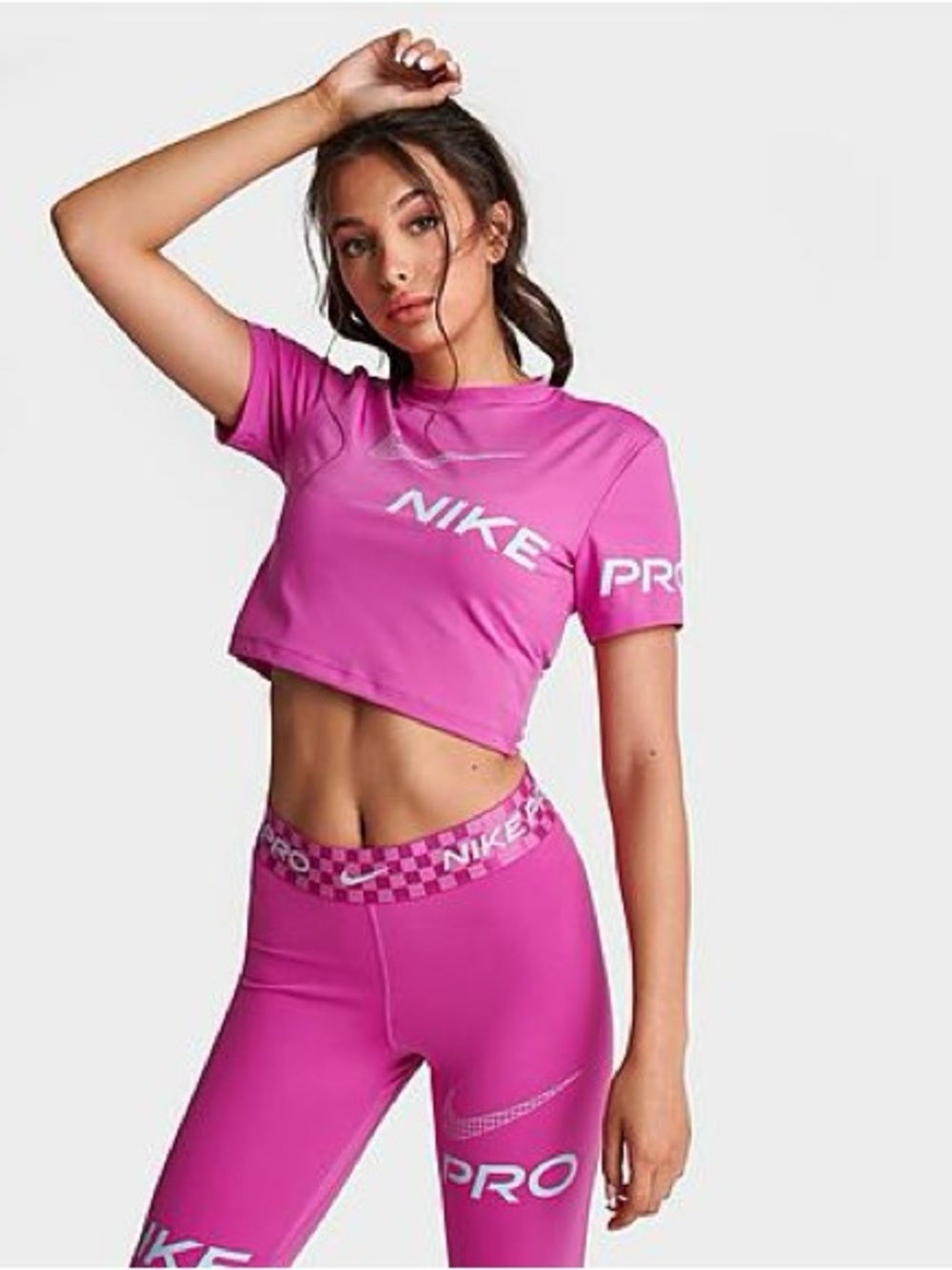 Nike Hot Pink Cropped Short Sleeve Tee with White Logos - Picture 5 of 11